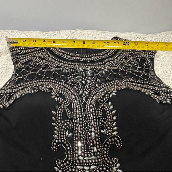 Precious Formals Black‎ Maxi Dress with silver pearl  Detailing size 2 - Picture 9 of 13
